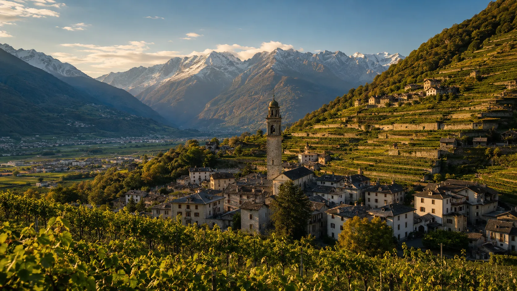 Panorama della Valtellina vicino a Chiavenna